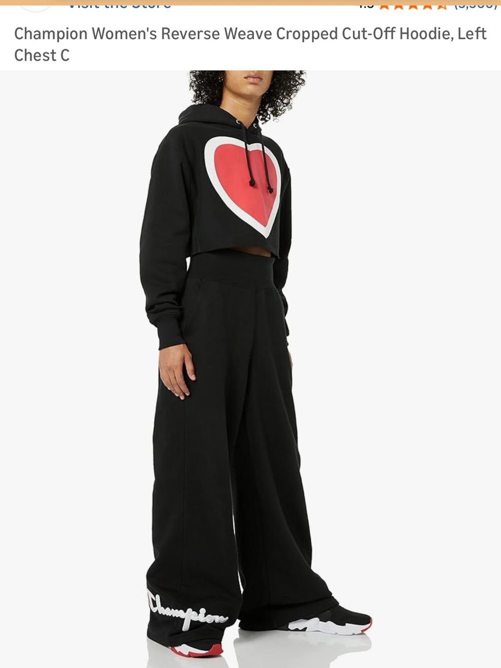 Champion Black Cropped Hoodie with Heart